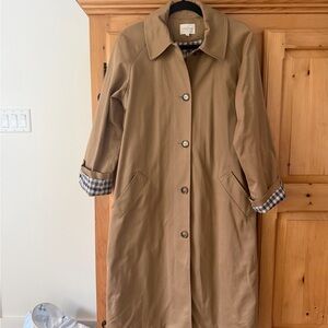 Sezane ‘Clyde’ Tan Trench Coat with Checked Lining